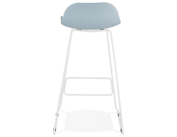 Tabouret de bar design BABYLOS bleu avec pieds en métal blanc