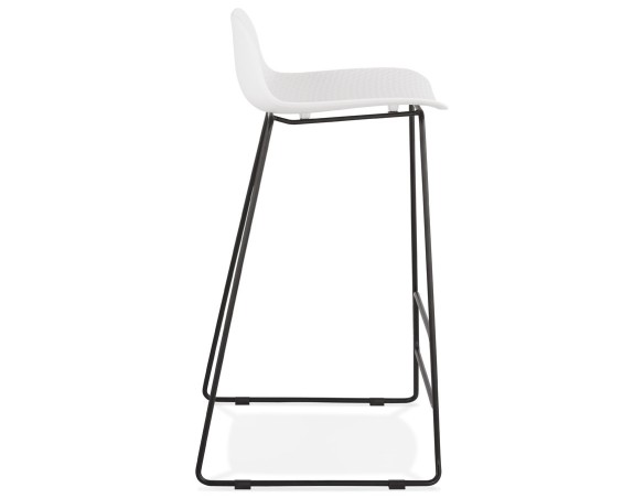 Tabouret de bar design BABYLOS blanc avec pieds en métal noir
