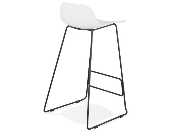 Tabouret de bar design BABYLOS blanc avec pieds en métal noir