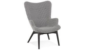 AC03610DI 5404028311684 Fauteuil à oreilles lounge PALAZIO en tissu pied de poule et pieds en bois
