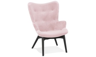 AC03690PIBL 5404028313541 Fauteuil à oreilles RUBEN en velours rose et pieds en bois noir
