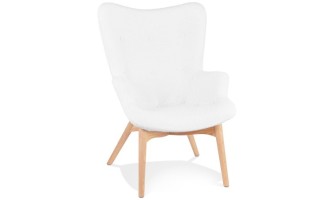 AC04090WHNA 5404028331989 Fauteuil à oreilles style scandinave TRAPEUR en tissu bouclé blanc