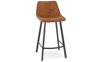 BS05330BR 5404028315200 Tabouret snack mi-hauteur FUJI MINI en microfibre brune avec pied en métal noir
