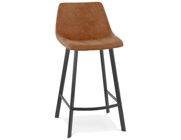 BS05330BR 5404028315200 Tabouret snack mi-hauteur FUJI MINI en microfibre brune avec pied en métal noir