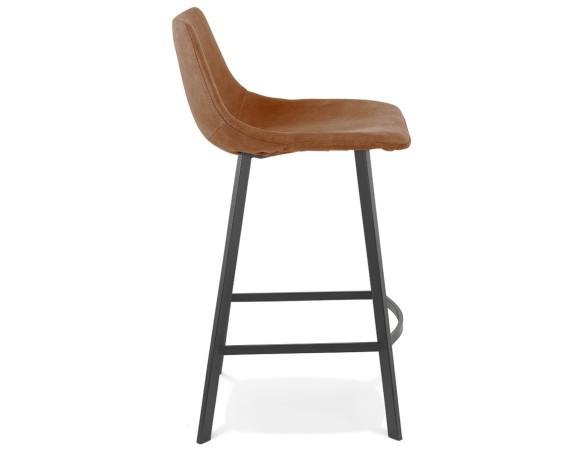 Tabouret snack mi-hauteur FUJI MINI en microfibre brune avec pied en métal noir