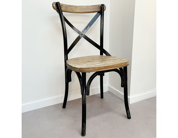 Chaise de cuisine RANCH en bois finition Noyer effet vieilli noir