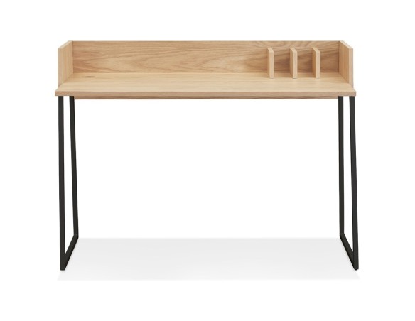 Bureau droit design SALMON en bois finition naturelle et métal noir