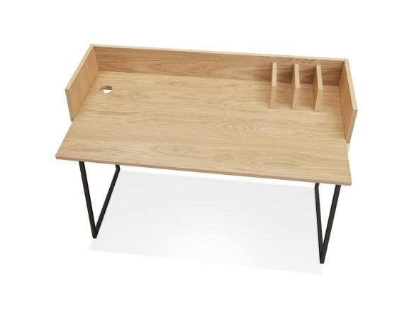 Bureau droit design SALMON en bois finition naturelle et métal noir