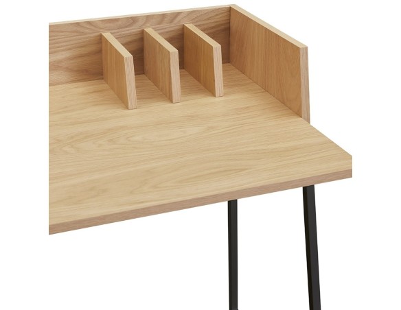 Bureau droit design SALMON en bois finition naturelle et métal noir