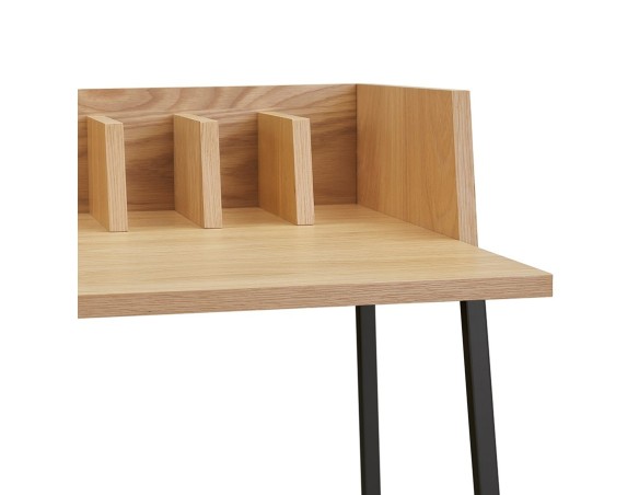 Bureau droit design SALMON en bois finition naturelle et métal noir