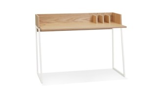 OT01370NAWH 5404028316818 Bureau droit design SALMON en bois finition naturelle et métal blanc