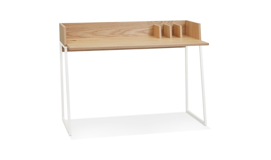 OT01370NAWH 5404028316818 Bureau droit design SALMON en bois finition naturelle et métal blanc