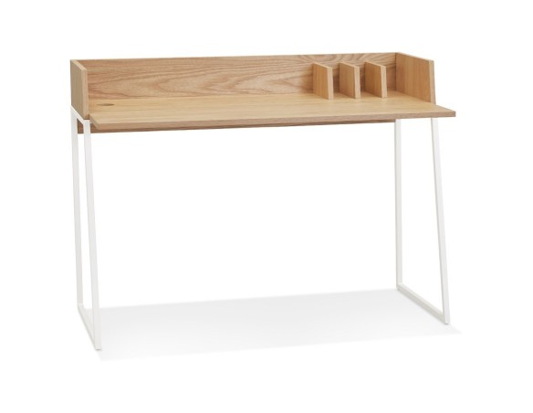 OT01370NAWH 5404028316818 Bureau droit design SALMON en bois finition naturelle et métal blanc