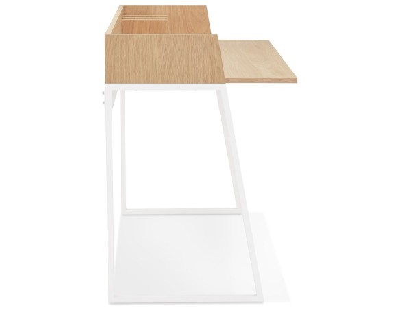 Bureau droit design SALMON en bois finition naturelle et métal blanc