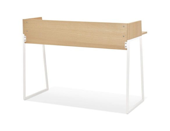 Bureau droit design SALMON en bois finition naturelle et métal blanc