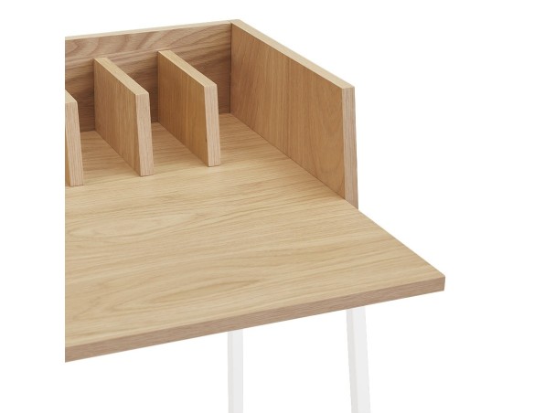 Bureau droit design SALMON en bois finition naturelle et métal blanc