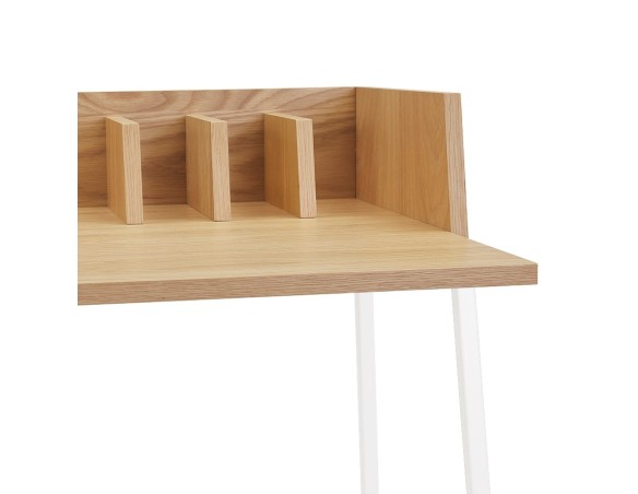Bureau droit design SALMON en bois finition naturelle et métal blanc