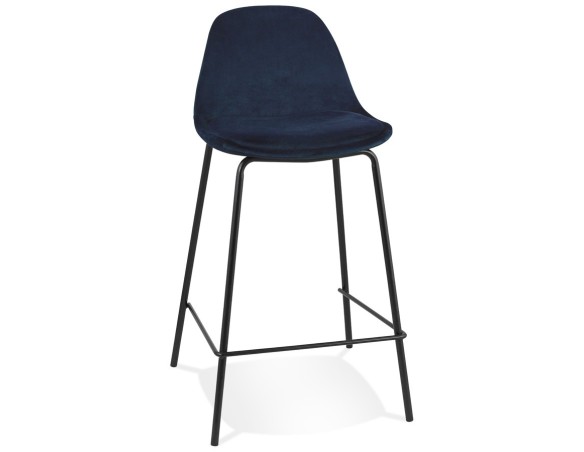 BS06520BUBL 5404028337622 Tabouret snack mi-hauteur FENTON MINI en velours bleu et pied en métal noir
