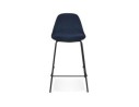 Tabouret snack mi-hauteur FENTON MINI en velours bleu et pied en métal noir