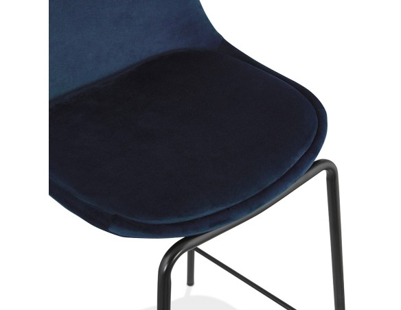 Tabouret snack mi-hauteur FENTON MINI en velours bleu et pied en métal noir