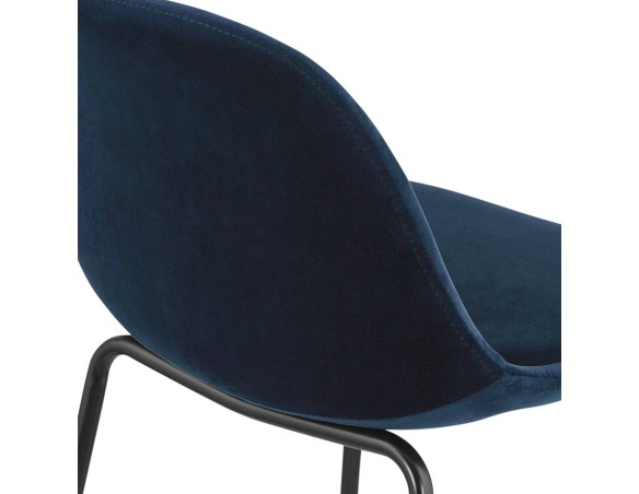 Tabouret snack mi-hauteur FENTON MINI en velours bleu et pied en métal noir