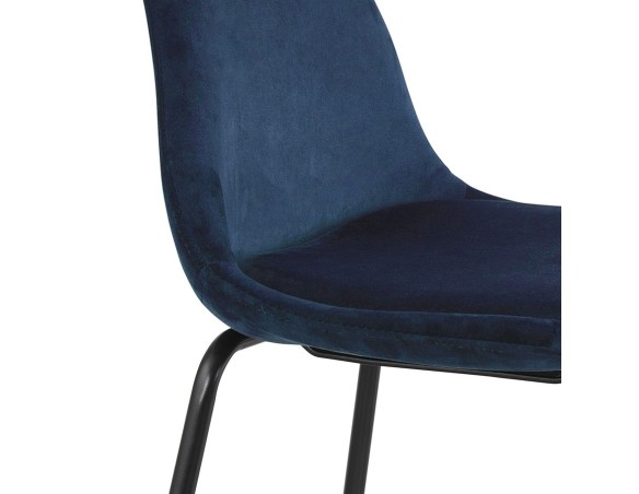 Tabouret snack mi-hauteur FENTON MINI en velours bleu et pied en métal noir