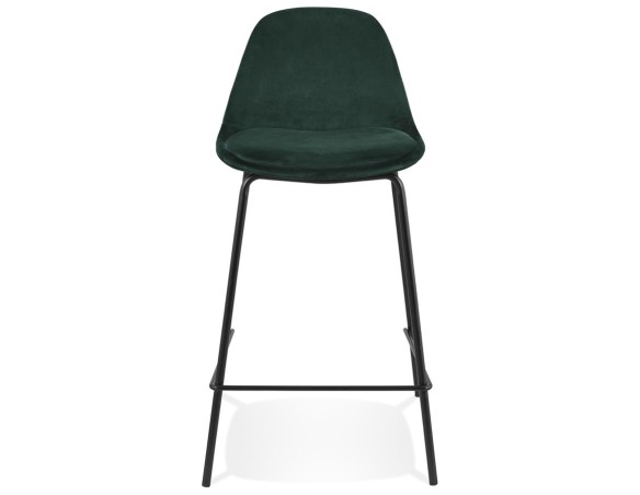 Tabouret snack mi-hauteur FENTON MINI en velours vert et pied en métal noir