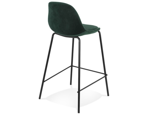 Tabouret snack mi-hauteur FENTON MINI en velours vert et pied en métal noir
