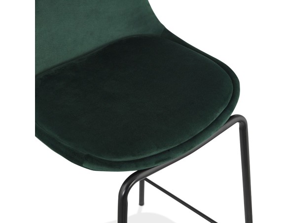 Tabouret snack mi-hauteur FENTON MINI en velours vert et pied en métal noir