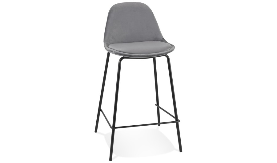 BS06540GRBL 5404028337660 Tabouret snack mi-hauteur FENTON MINI en velours gris et pied en métal noir BS06540GRBL 5404028337660 Tabouret snack mi-hauteur FENTON MINI en velours gris et pied en métal noir