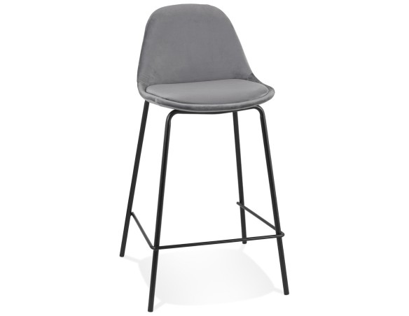 BS06540GRBL 5404028337660 Tabouret snack mi-hauteur FENTON MINI en velours gris et pied en métal noir