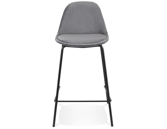 Tabouret snack mi-hauteur FENTON MINI en velours gris et pied en métal noir