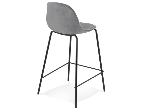Tabouret snack mi-hauteur FENTON MINI en velours gris et pied en métal noir