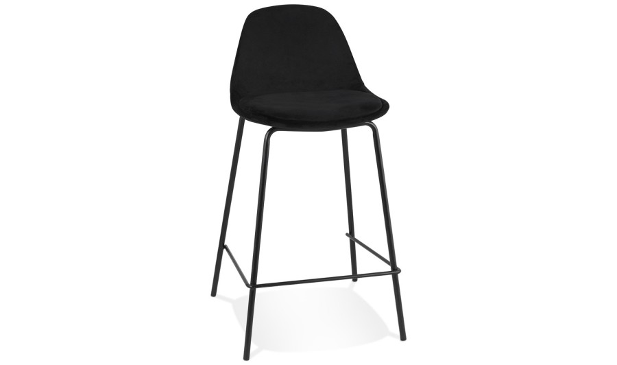 BS06550BLBL 5404028337684 Tabouret snack mi-hauteur FENTON MINI en velours noir et pied en métal noir