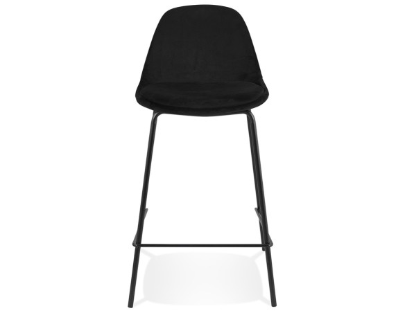 Tabouret snack mi-hauteur FENTON MINI en velours noir et pied en métal noir