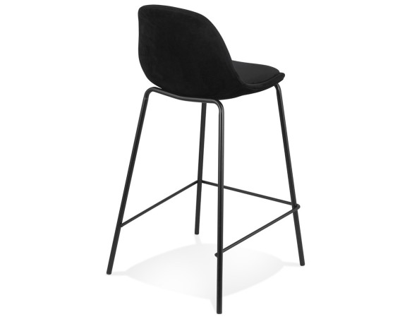 Tabouret snack mi-hauteur FENTON MINI en velours noir et pied en métal noir