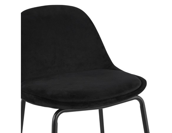 Tabouret snack mi-hauteur FENTON MINI en velours noir et pied en métal noir