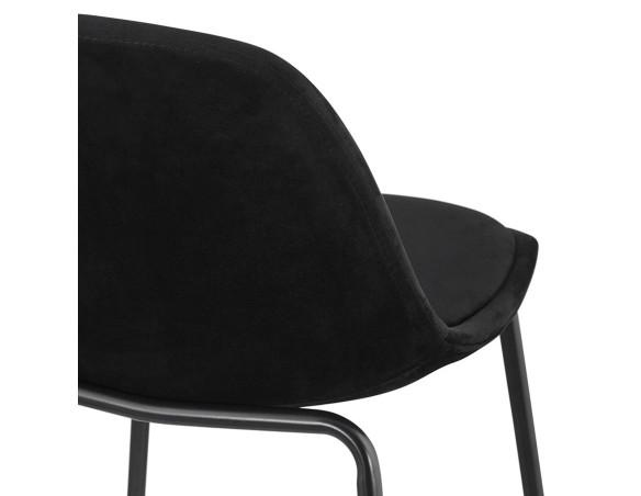 Tabouret snack mi-hauteur FENTON MINI en velours noir et pied en métal noir