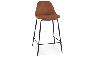 BS06560BRBL 5404028337707 Tabouret snack mi-hauteur GIRON MINI en microfibre brun et pied en métal noir