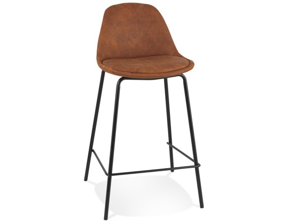 BS06560BRBL 5404028337707 Tabouret snack mi-hauteur GIRON MINI en microfibre brun et pied en métal noir