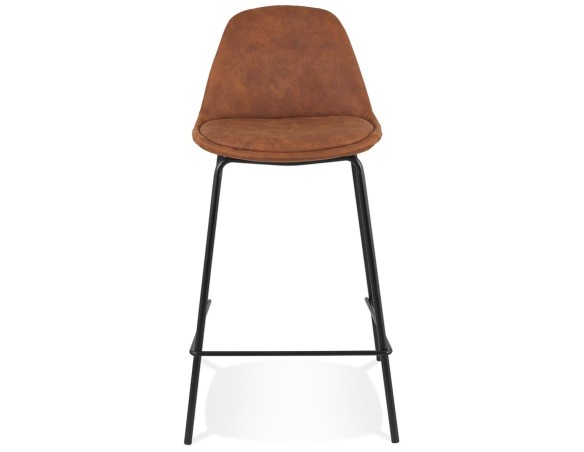 Tabouret snack mi-hauteur GIRON MINI en microfibre brun et pied en métal noir