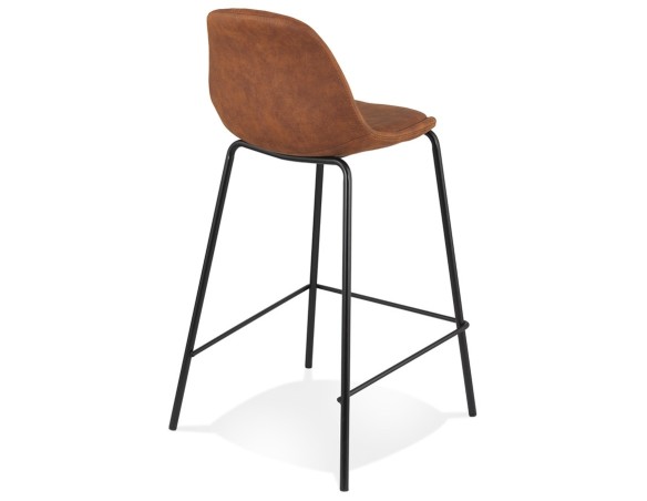 Tabouret snack mi-hauteur GIRON MINI en microfibre brun et pied en métal noir
