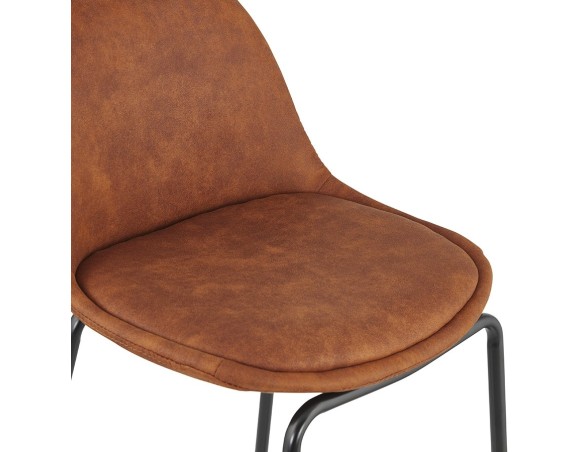 Tabouret snack mi-hauteur GIRON MINI en microfibre brun et pied en métal noir