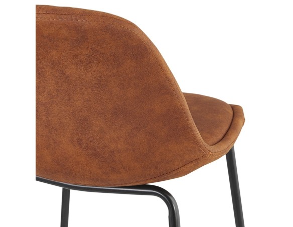 Tabouret snack mi-hauteur GIRON MINI en microfibre brun et pied en métal noir