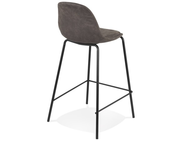 Tabouret snack mi-hauteur GIRON MINI en microfibre gris foncé et pied en métal noir