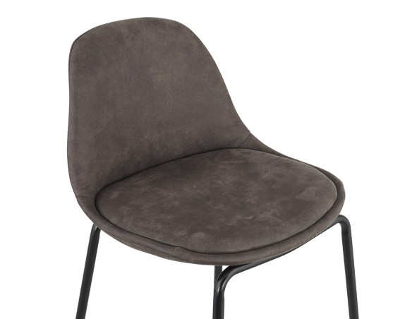 Tabouret snack mi-hauteur GIRON MINI en microfibre gris foncé et pied en métal noir