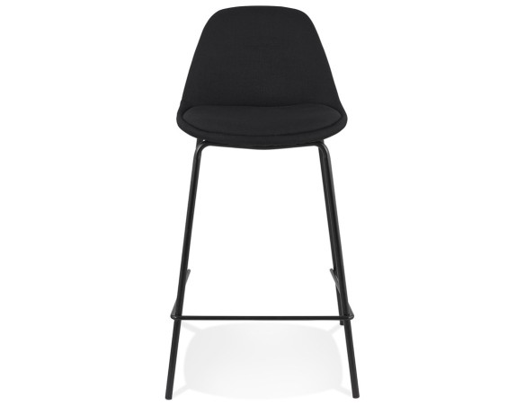 Tabouret snack mi-hauteur BULMA MINI en tissu noir et pied en métal noir