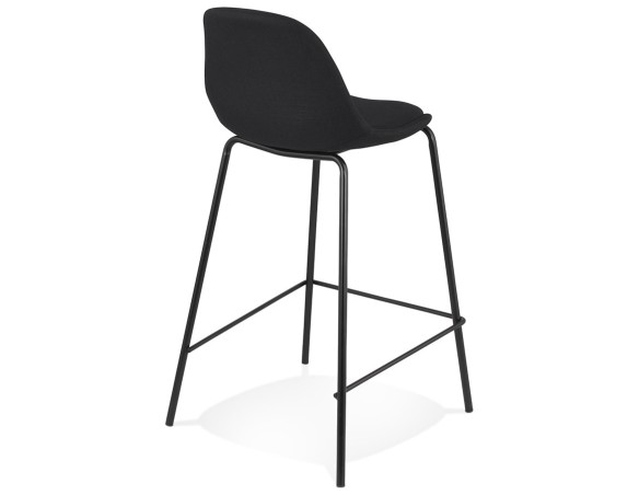 Tabouret snack mi-hauteur BULMA MINI en tissu noir et pied en métal noir