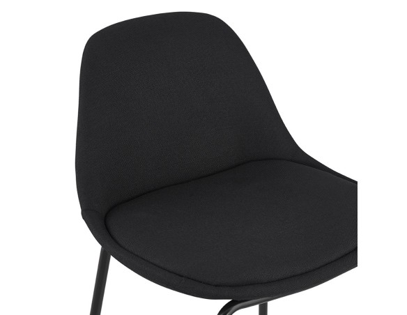 Tabouret snack mi-hauteur BULMA MINI en tissu noir et pied en métal noir