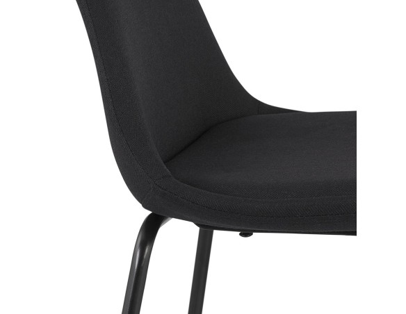 Tabouret snack mi-hauteur BULMA MINI en tissu noir et pied en métal noir